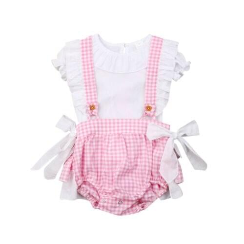 Cute Girl Clothes 2pcs 2019 Newborn Baby Girls Princess Sleeve Tops+Bow Strap Bodysuit Summer Outfits Set