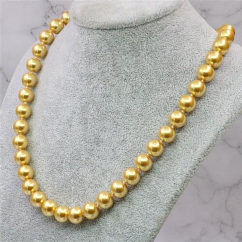 Beautiful Yellow Artificial Shell Pearl Necklace 8mm 10mm 12mm Round Beads Womens Necklace Accessories Jewelry Gift 18inch Y735
