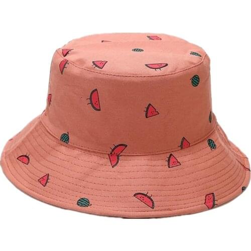 LDSLYJR 2021 Cartoon watermelon two sides wear Bucket Hat Fisherman Hat outdoor travel hat Sun Cap Hats for Men and Women 123