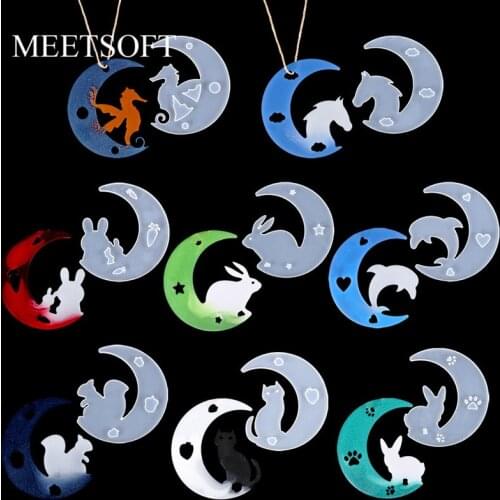 MEETSOFT Cute Animals Epoxy resin silicone Moon Molds for DIY Handmade Making Findings necklace Jewelry Accessories Tools