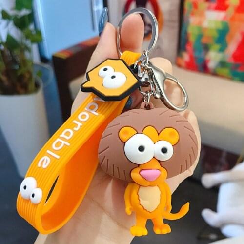 Cute Big Small Eyes Lion Doll Keychain Female Girl Cartoon Epoxy Key Chain Bag Car Pendant Key Ring Couple Keyrings Accessories