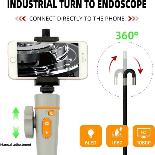 1080P Multifunctional Steering Endoscope Camera 8MM with 6 LED for Car Sewer Drain Inspection Camera WIFI Taking Video Recording