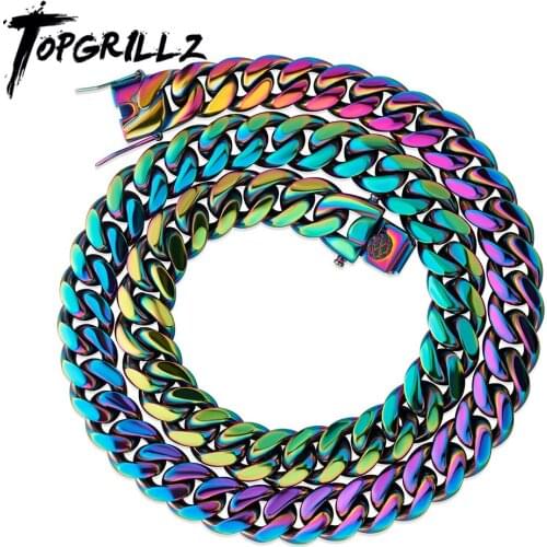 TOPGRILLZ 10mm 14mm Stainless Steel Cuban Chain Hip Hop Fashion Color Cuban Chain For Men
