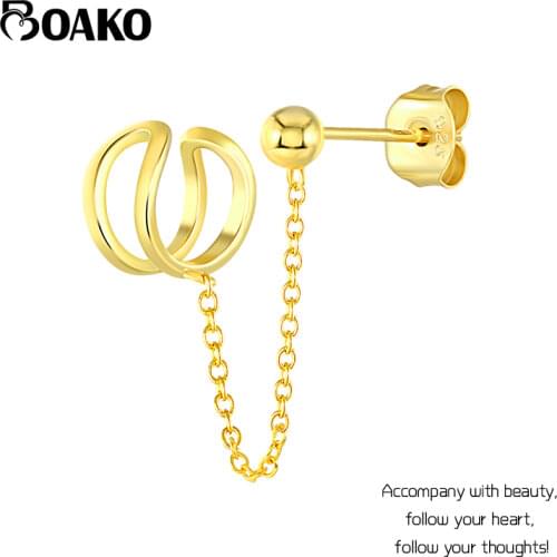 Real 925 Silver Earrings For Women Gold Long Tassel Clip Earrings Girl Cartilage Piercing Earrings Female Ear Cuff aretes