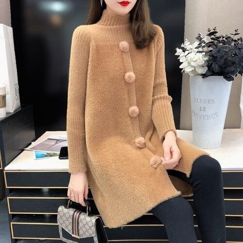 2021 new imitation mink velvet sweater ladies autumn and winter fashion mid-length loose casual temperament pullover top
