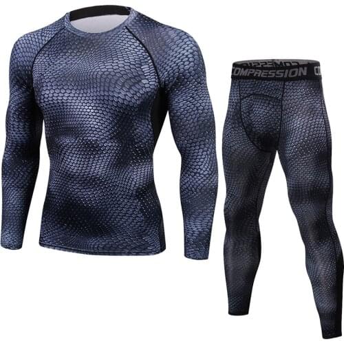 Newest Serpentine Fitness Compression Sets T Shirt Men 3D Printed MMA Shirt Suit Jogger Leggings Base Layer Tight Tops