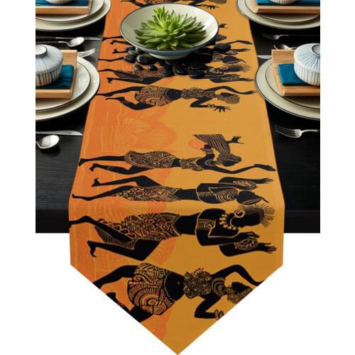 Orange African Women Dance Ethnic Table Runner Modern Table Flag Home Party Country Wedding Decoration Tablecloth Table Runners