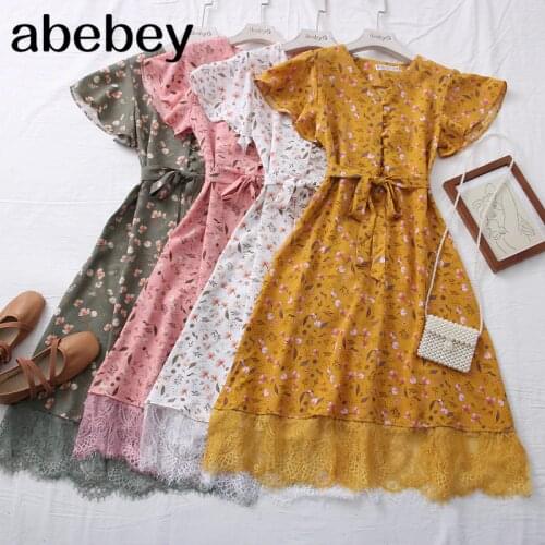 2021 Women French Floral Dress Summer Sweet Ruffles Sleeveless A-line Dress Bohemian Print Holiday Beach Midi Long Dresses