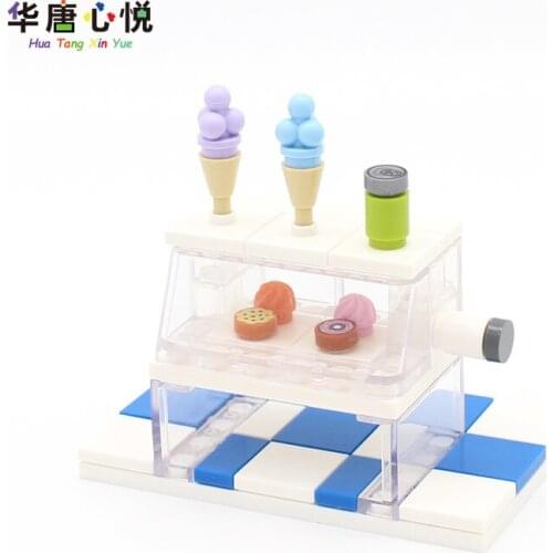 City Furniture Series Dessert Storage Cabinet Ice Cream Cake Assemble Toys Building Block Gift Friend For Girl Cities Mini Model