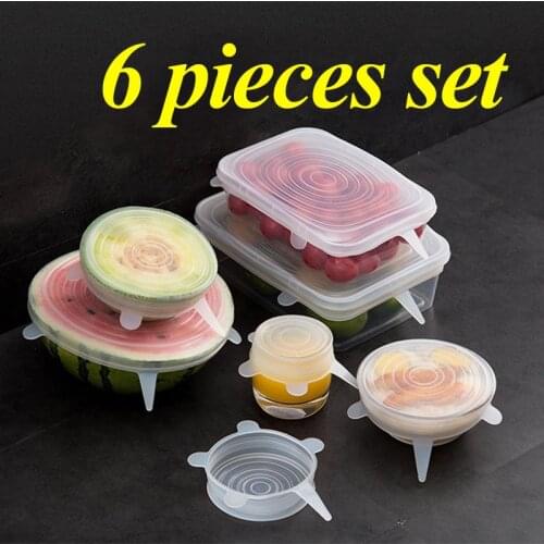 6 Pcs/Set Food Silicone Cover Universal Silicone Lids For Cookware Bowl Pot Lid Reusable Stretch Lids Wrap Kitchen Accessories