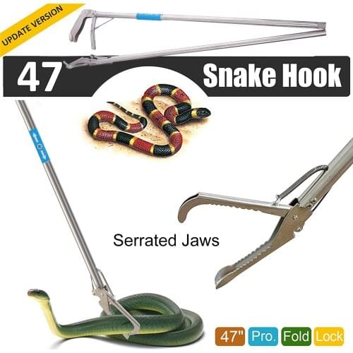 1.2m Foldable Reptile Snake Tongs Stick Stainless Steel Lizards Mouth Shaped Grabber Catcher Pest Control For Home Outdoor
