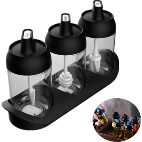 Glass Spice Box Spoon and Lid Integrated Spice Jar Combination Seasoning Jar Kitchen Supplies Home Salt Shaker Oil Bottle Set
