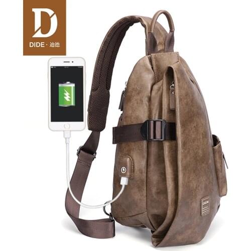 DIDE Large Capacity Anti-thief USB charging Shoulder Bags Mens Vintage Handsome crossbody bag Male Casual iPad Bag High Quality