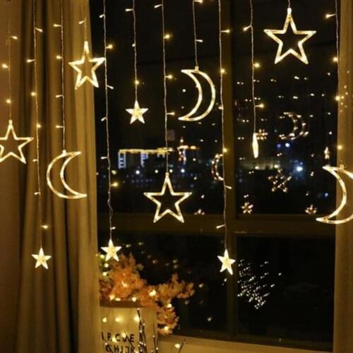 NEW Christmas 220V 3.5M LED Star Curtain String Lights Star Moon Lights Colorful Interior Lighting for Room Curtain Decoration