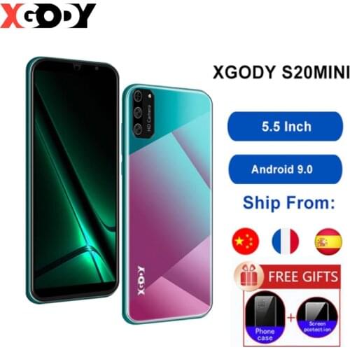 XGODY Smartphone Android 9.0 5.5" 18:9 Full Screen Dual SIM Mobile Phone 1GB 8GB Quad Core 5MP GPS WiFi 3G Cell Phones S20 Mini