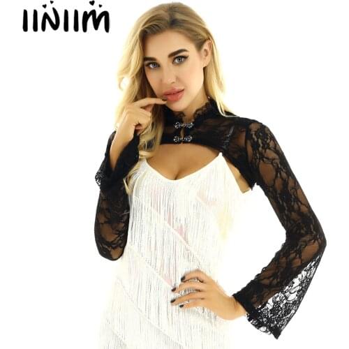 Women Vintage Party Crop Top Long Flare Sleeve Sexy Transparent Sheer Lace Shrug Top Femme Club Short Tank Streetwear Shirt Vest