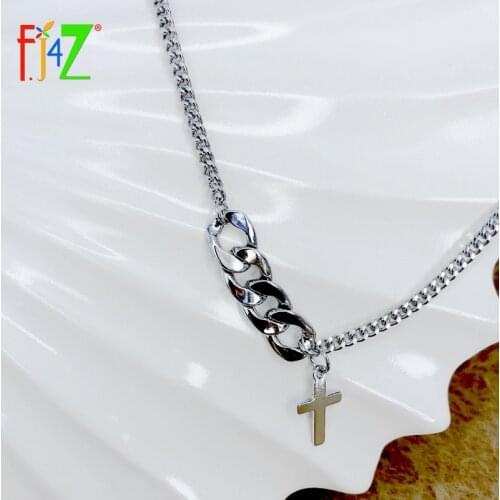 F.J4Z 2021 Hot Chain Necklace for Women Simplicity Cross Pendant Curban Chain False Collar Necklace Pop Lady Neck Jewelry