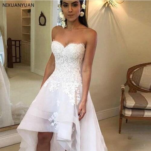 2021 Wedding Dresses Sweetheart Appliques High Low Country Wedding Dress Bridal Gown Robe Mariage Vestido de Novia