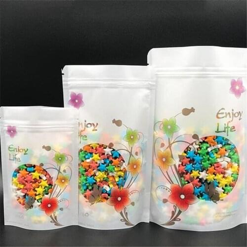 100Pcs/Lot Christmas Bag For Cookie Gift Plastic Food Storage Bags Stand Up Zipper Front Clear Pouches Chocolate Candy Bags Cake