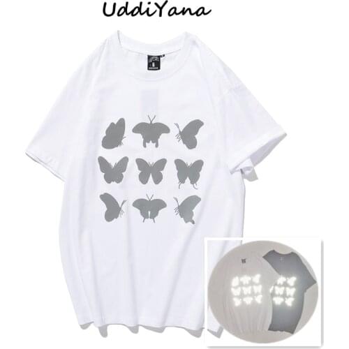 2021 Summer Fashion Women Tee Shirt Luminous Butterfly Print Mens T-Shirt Clothes For Teens Skateboard Clothing Top Sweatshirt