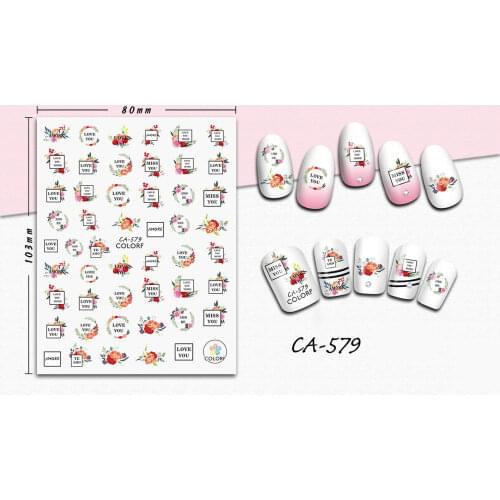 3D Nail Sticker Frame Flowers Love You Design Stickers for Nails Manicure Sticker Decals Decoration Nail Art Sticker Accessories