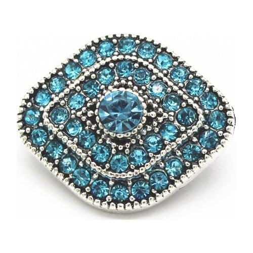 6pcs/lot Snap Jewelry Vintage Rhombus Blue Full Rhinestone Snap Buttons Fit 18mm Snap Bracelet Necklace DIY Jewelry Making