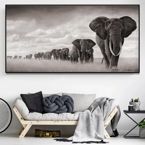 African elephants on the migration road Canvas paintings and posters Art pictures Family living room decoration paintings