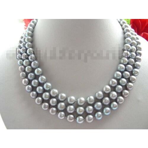 Free Shipping Genuine Natural 9mm Gray Pearl Necklace 14KGP