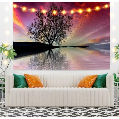 Colorful Sky and Tree Scenery Tapestry Vintage Exotic Summer Plant Nature Frame for Bedroom Photography Wall Decor