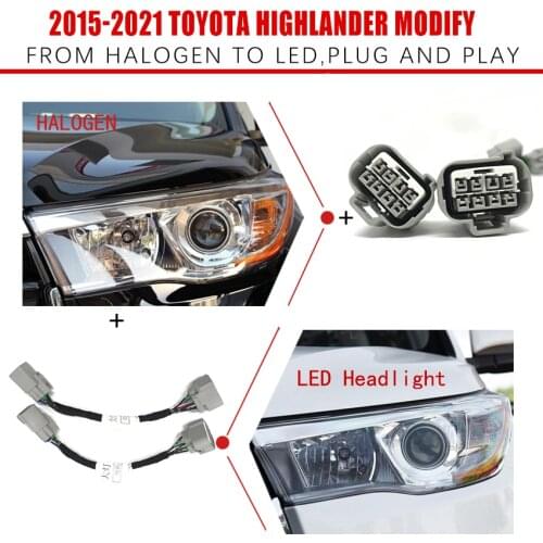 CZMOD Car Headlight Modification Upgrade Special Car Transfer Wiring Adapter Harness Cable For 2015-2021 Toyota Highlander