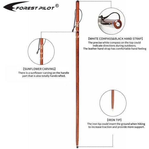 FOREST PILOT Wooden Walking Cane wooden hiking stick for Men and Women Handcrafted of Hardwood, Nature Color, 37 Inches