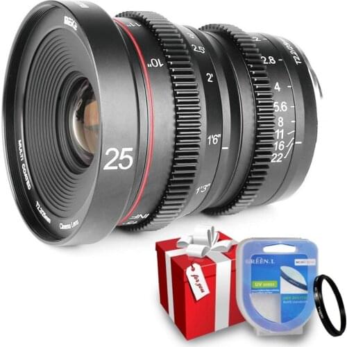 Meike 25mm T2.2 Manual Focus Portrait Cine Lens for Sony E-Mount A7 A6000 A6300 A6500 A7II A7III A7RII Nex-7 Nex-6 Nex-5 Nex-3