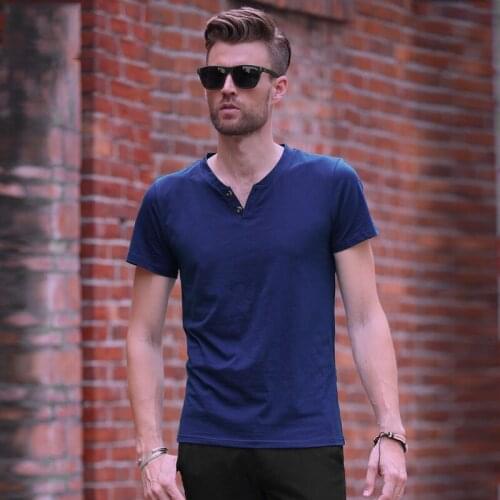 Cotton Men V Neck T-Shirt Short Sleeve Clothing Tops & Tees Brand Sheng Meng