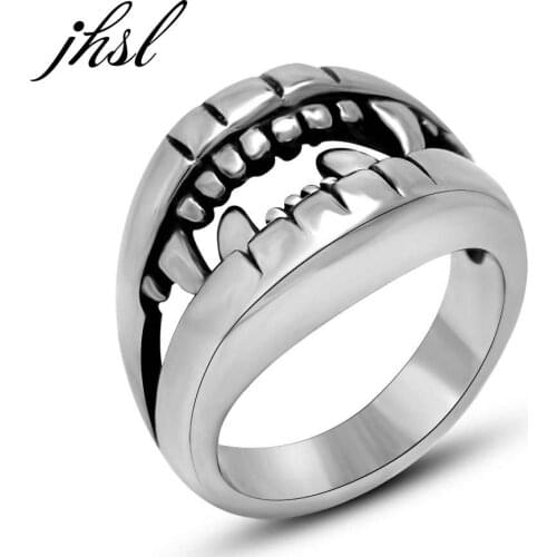JHSL Novelty Punk Men Statement Rings Silver Color 316L Stainless Steel Fashion Jewelry Gift US Size 7 8 9 10 11 12