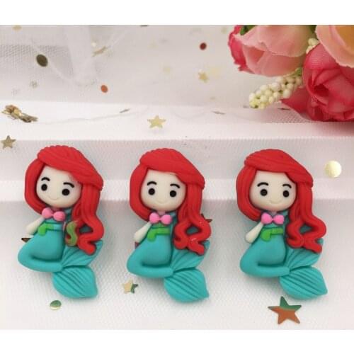 Hand Painted Resin Kawaii Colorful Mermaid Flatback Cabochon Stone 6PCS Scrapbook DIY Decor Home Figurine Crafts