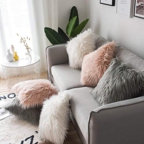 Square Solid Soft Plush Faux Fur Furry Cushion Cover Throw Pillows For Home Sofa Car Chair Hotel Home Decoration