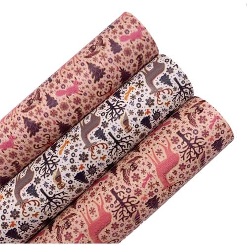 Foxes Printed Faux Leather Vinyl Fabric Sheet Felt Backing Synthetic Leather Faux Vinil For Bows Earrings DIY A4 SIZE T579