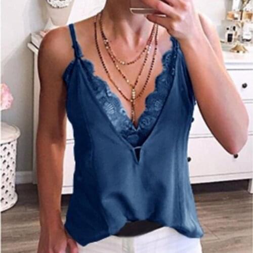 Lace Splicing Tanks Camis Women Sexy V Neck Patchwork Strappy Sleeveless Casual Vest Beach Sling Tank Tops ropa mujer verano