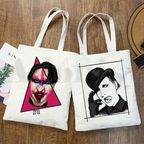 Marilyn Manson Industrial Metal Punk Rock Graphic Cartoon Print Shopping Bags Girls Fashion Casual Pacakge Hand Bag