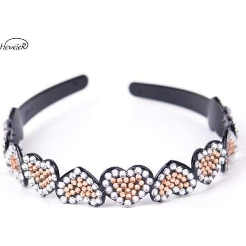 Fashion Casual Plastic Headband Rhinestones Heart-Shaped Hair Band Hoop Womens Girls Headdress Hairpins Hairpieces Accessories