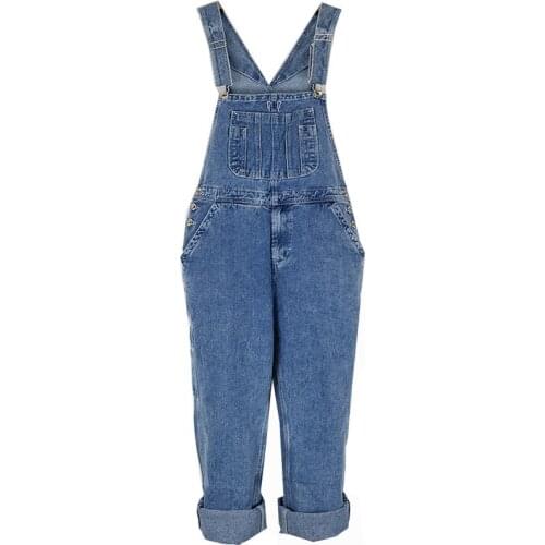 Mcikkny Mens Casual Jeans Jumpsuits Multi Pockets Loose Baggy Denim Bib Overalls For Male Straight Blue