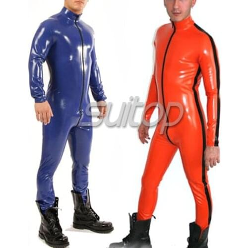 Suitop dark blue latex catsuit for men
