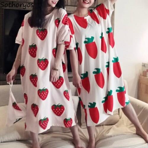 Nightgowns Women Printed Lovely Trendy Oversize Loose Leisure Korean Style Chic Sweet Nightwear Students Mid-calf Sleepshirts