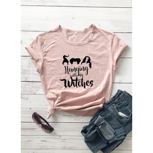 Hanging With my Witches Graphic Printed New Arrival Unisex Summer Funny 100%Cotton T-Shirt Halloween Shirt Witch Squad