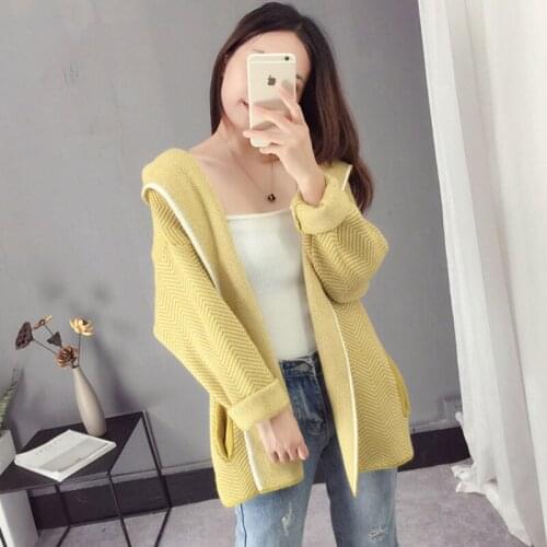 2018 Autumn Winter Cardigans Sweaters Fashion Female Hooded Knitted Sweet Sweater Tops Women Sweet Loose Sweater FP1417