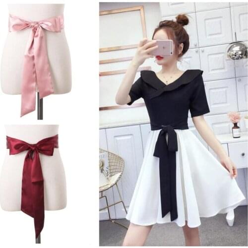 Womens Soft Clothing Accessories Belt Silk Scarves Women Ribbon Solid Color Dress Chiffon Long Scarf Ladies Bow Belts 180cm