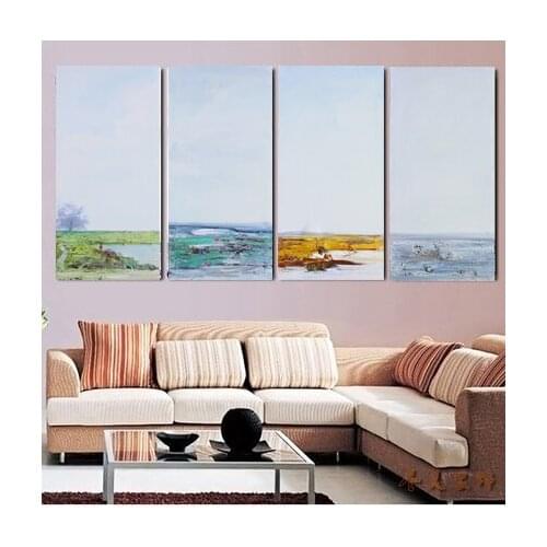 4 Panels Mondern Abstract Sea Canvas Oil Paintings Pictures Print on Canvas Home Decor Decorative Wall Art Pictures for Bedroom
