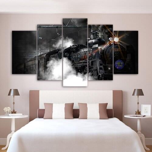 Modern Wall Art Canvas HD Printed Painting Frame Home Decor 5 Pieces Train Poster Steam Smoke Modular Abstract Pictures