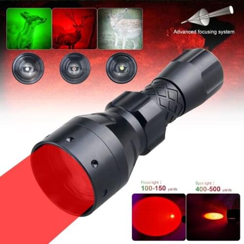 T40 300 Meters Tactical Zommable LED Flashlight White/Red/Green Hunting Flashlingt Lantern For Hog Wild Pig Varmint Predator
