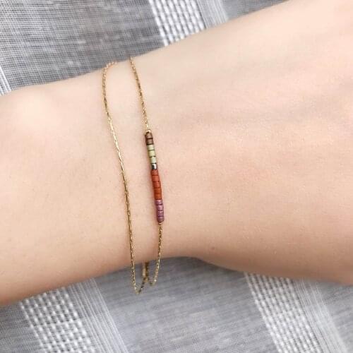 Thin Double-layer Miyuki Bracelets For Women Delica MultiColor Beads Crystal Bracelet Adjustable Gold Link Chain Jewelry Gift